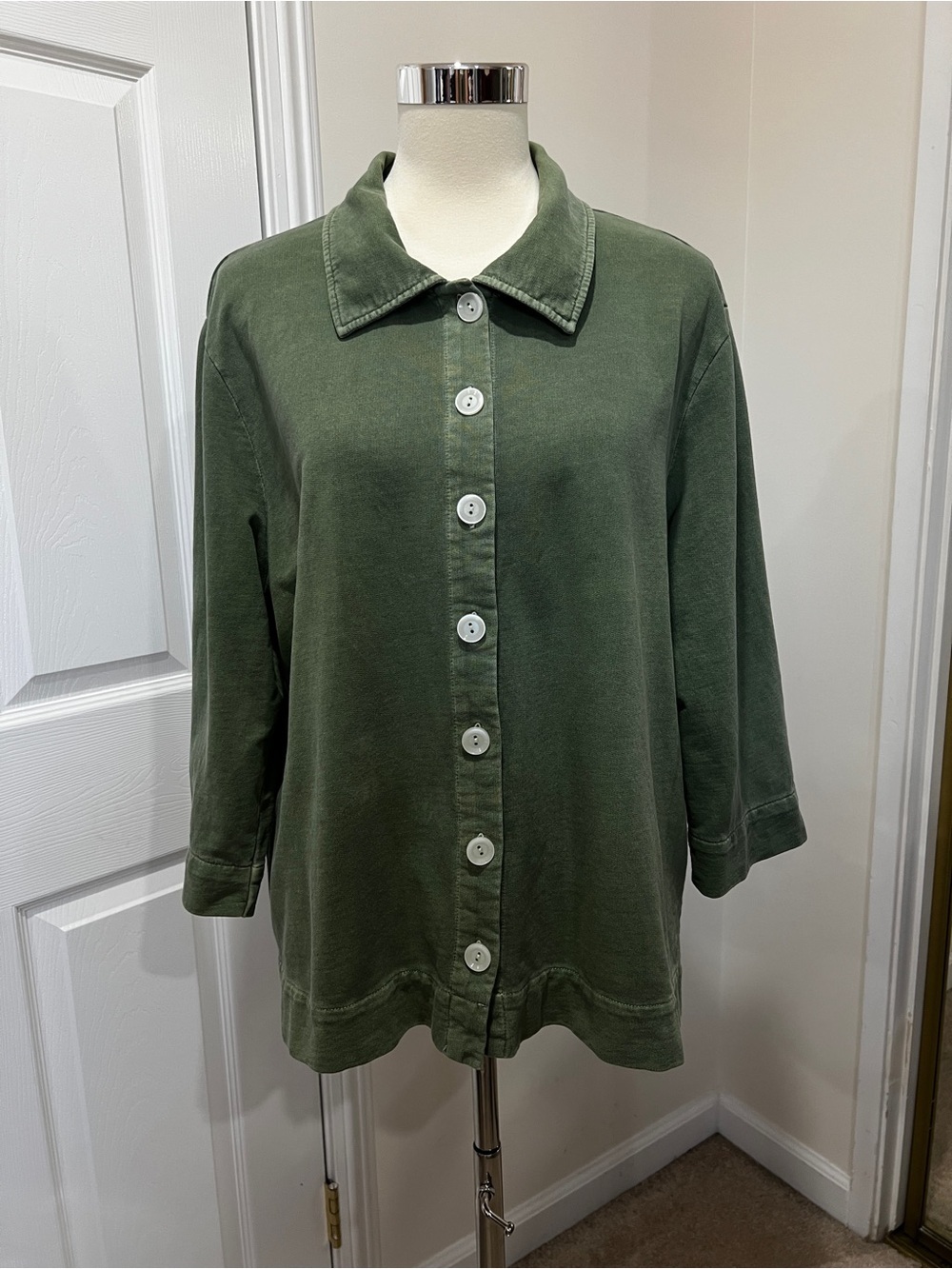 FRESH PRODUCE Shaket/Jacket Green Button Front Collar French Terry Sz XXL Cotton